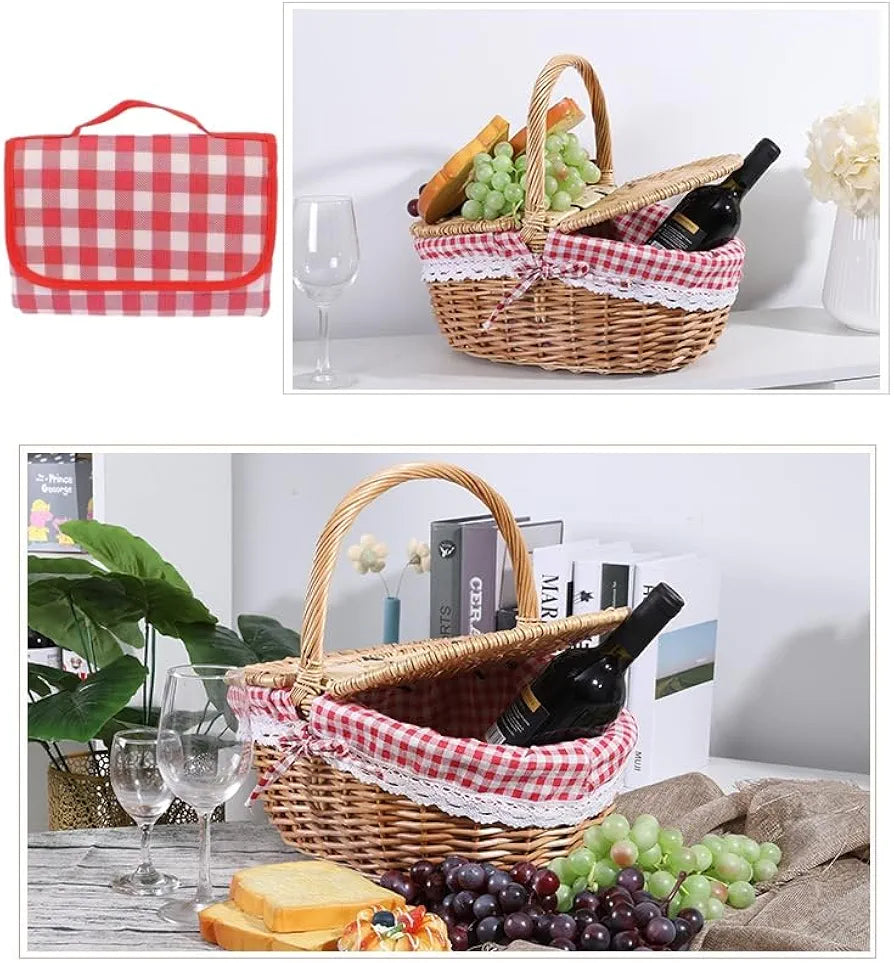 13.78" Wicker Picnic Basket with Removable Liner and Folding Handle