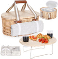 Picnic Basket Set for 2 - Wicker Insulated Basket with Blanket & Table