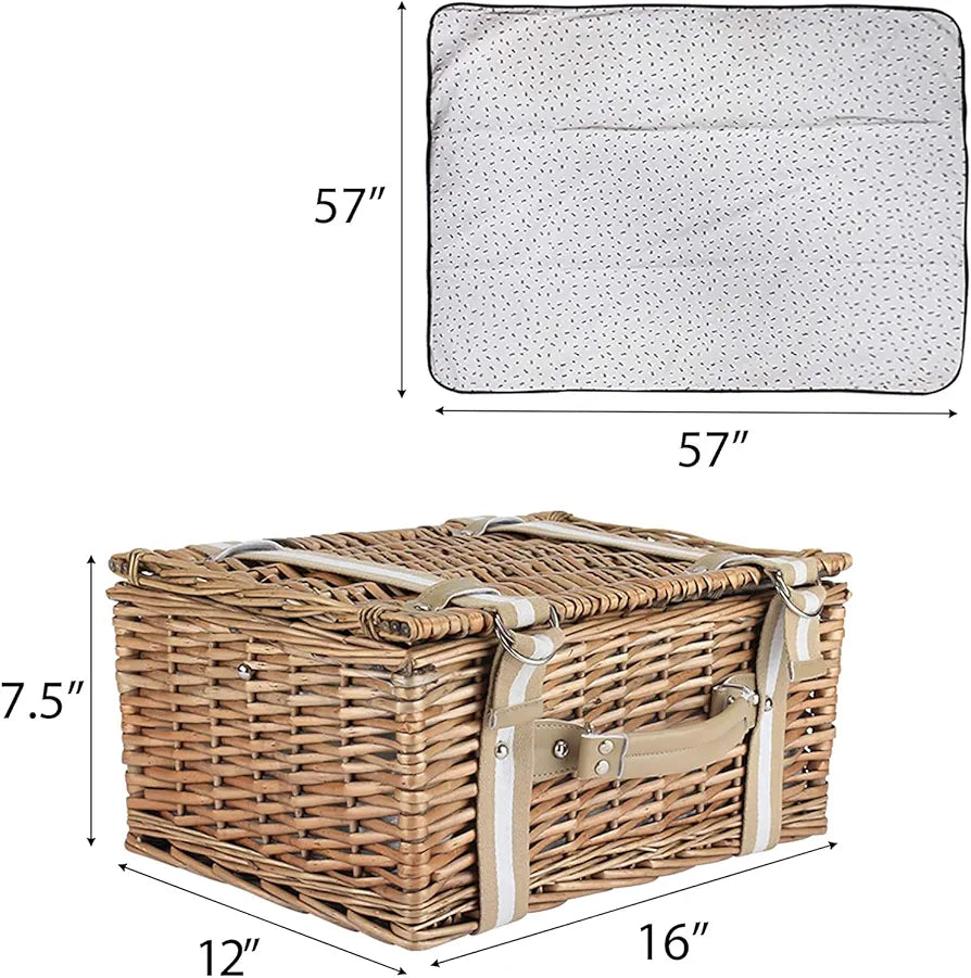 Willow Picnic Basket Set for 2 with Insulated Cooler and Blanket