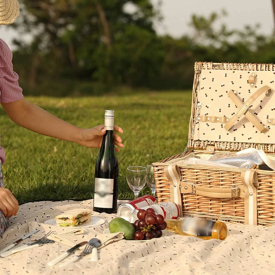 Willow Picnic Basket Set for 2 with Insulated Cooler and Blanket