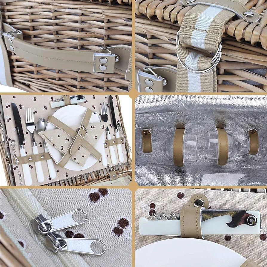 Willow Picnic Basket Set for 2 with Insulated Cooler and Blanket