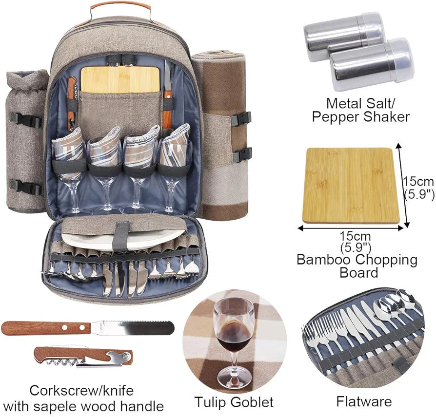 Sunflora Picnic Backpack for 4 Person Set with Insulated Pouch