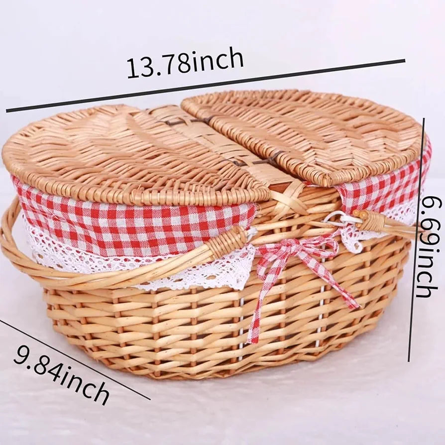 13.78" Wicker Picnic Basket with Removable Liner and Folding Handle