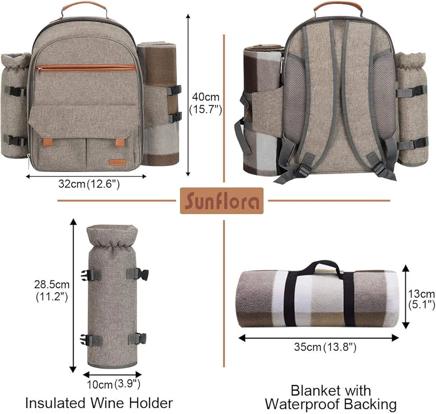 Sunflora Picnic Backpack for 4 Person Set with Insulated Pouch