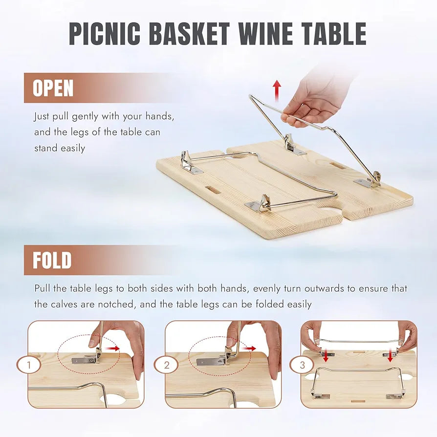 HappyPicnic Picnic Basket for 2, Wicker Set with Table and Blanket