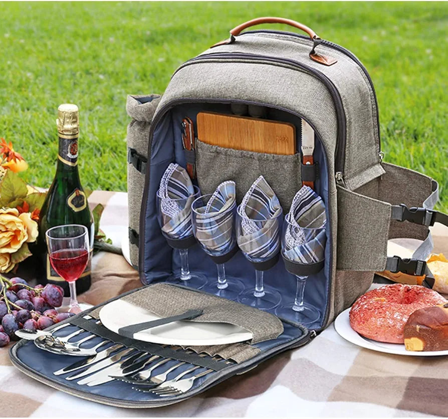 Sunflora Picnic Backpack for 4 Person Set with Insulated Pouch