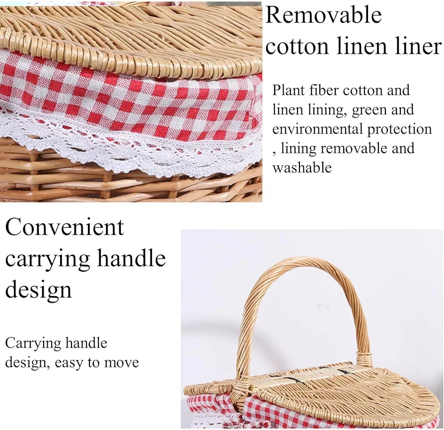 13.78" Wicker Picnic Basket with Removable Liner and Folding Handle