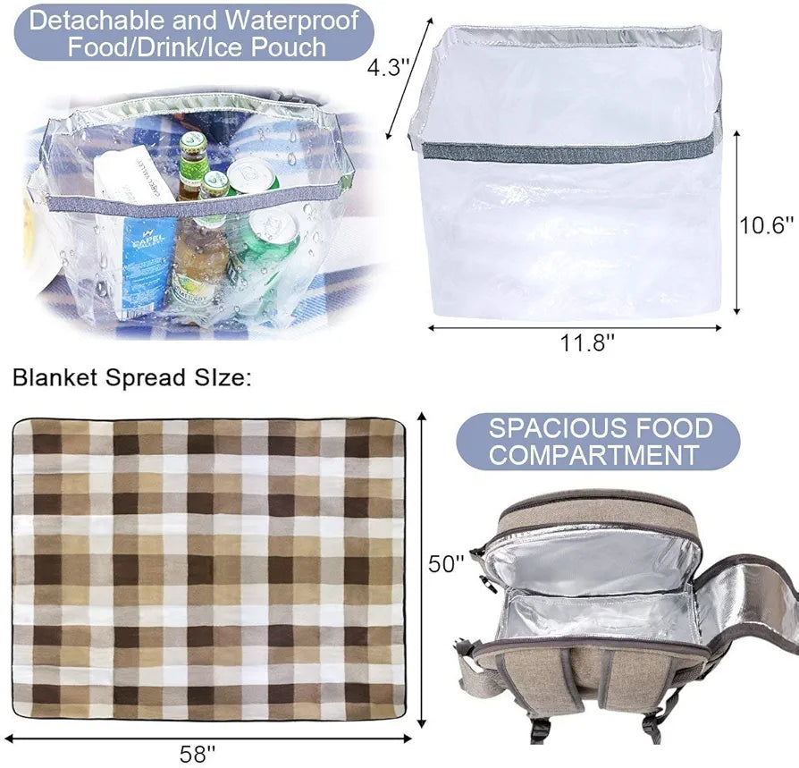Sunflora Picnic Backpack for 4 Person Set with Insulated Pouch