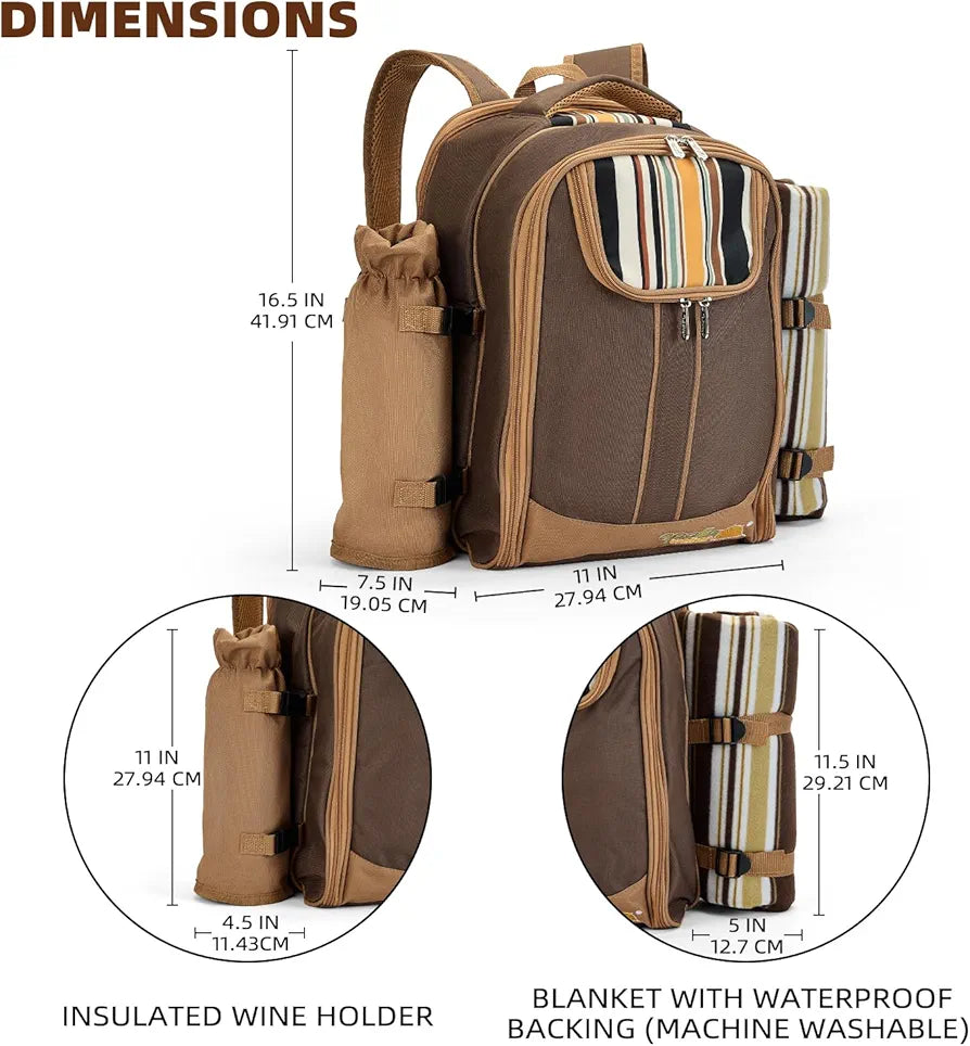 Apollo Walker Picnic Backpack for 4 with Cooler, Wine Bag, Blanket