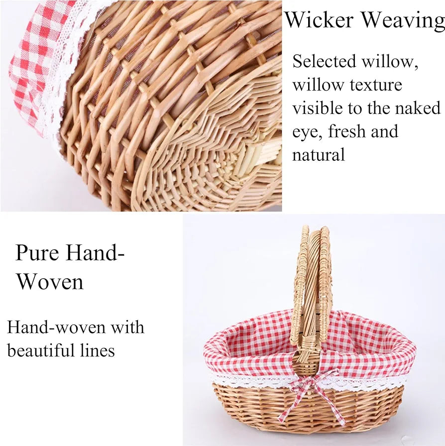 13.78" Wicker Picnic Basket with Removable Liner and Folding Handle