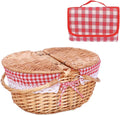 13.78" Wicker Picnic Basket with Removable Liner and Folding Handle