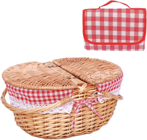13.78" Wicker Picnic Basket with Removable Liner and Folding Handle
