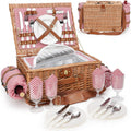 Picnic Basket for 4, Insulated Willow Hamper with Waterproof Blanket