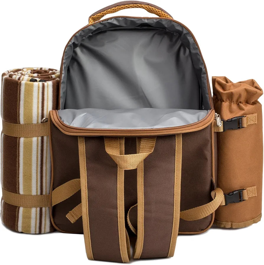 Apollo Walker Picnic Backpack for 4 with Cooler, Wine Bag, Blanket