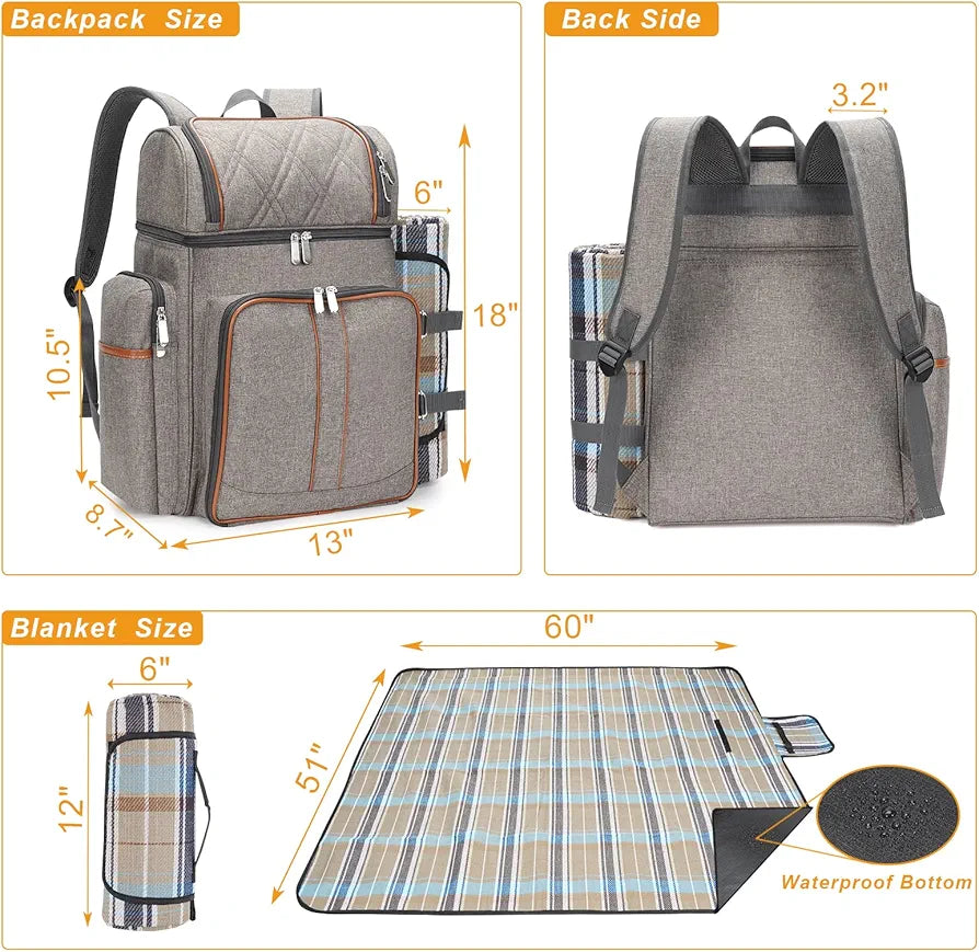 Picnic Backpack for 4, Picnic Basket Set, Leakproof Cooler Backpack