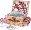 HappyPicnic Picnic Basket Set for 2 - Wicker Basket with Blanket