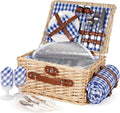 HappyPicnic Picnic Basket Set for 2 - Wicker Basket with Blanket