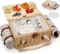 HappyPicnic Picnic Basket for 2, Wicker Set with Table and Blanket