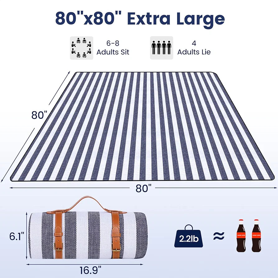 sapsisel 80"x 80" Picnic Blanket Extra Large, Waterproof and Foldable