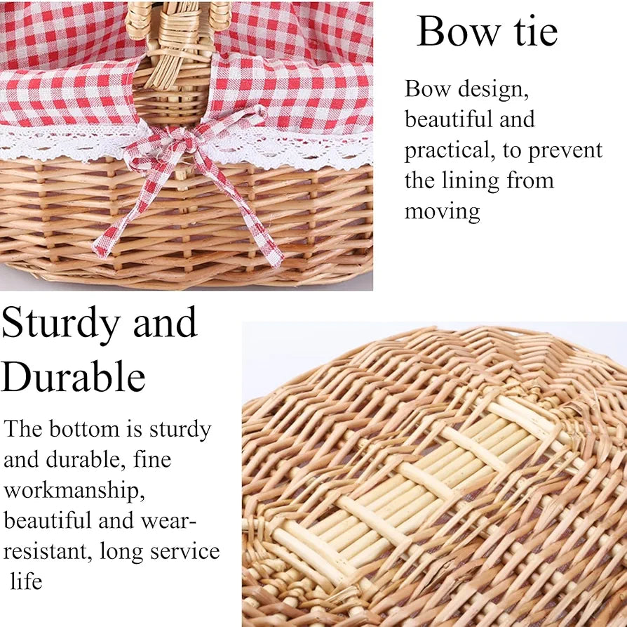 13.78" Wicker Picnic Basket with Removable Liner and Folding Handle