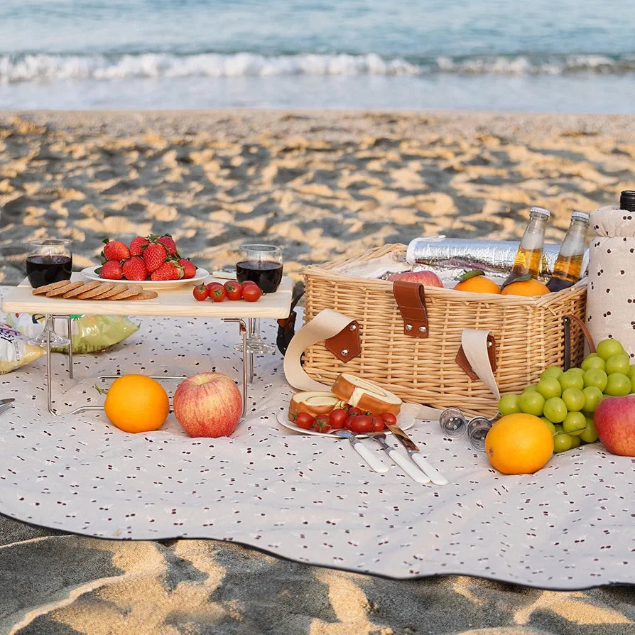 HappyPicnic Picnic Basket for 2, Wicker Set with Table and Blanket