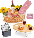 Picnic Basket for 2 with Table, Blanket, and Insulated Cooler Bag