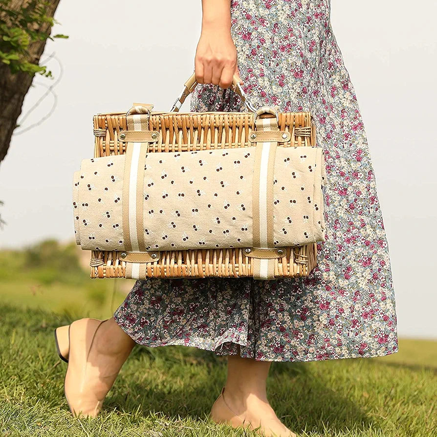 Willow Picnic Basket Set for 2 with Insulated Cooler and Blanket