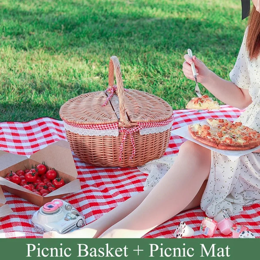 13.78" Wicker Picnic Basket with Removable Liner and Folding Handle