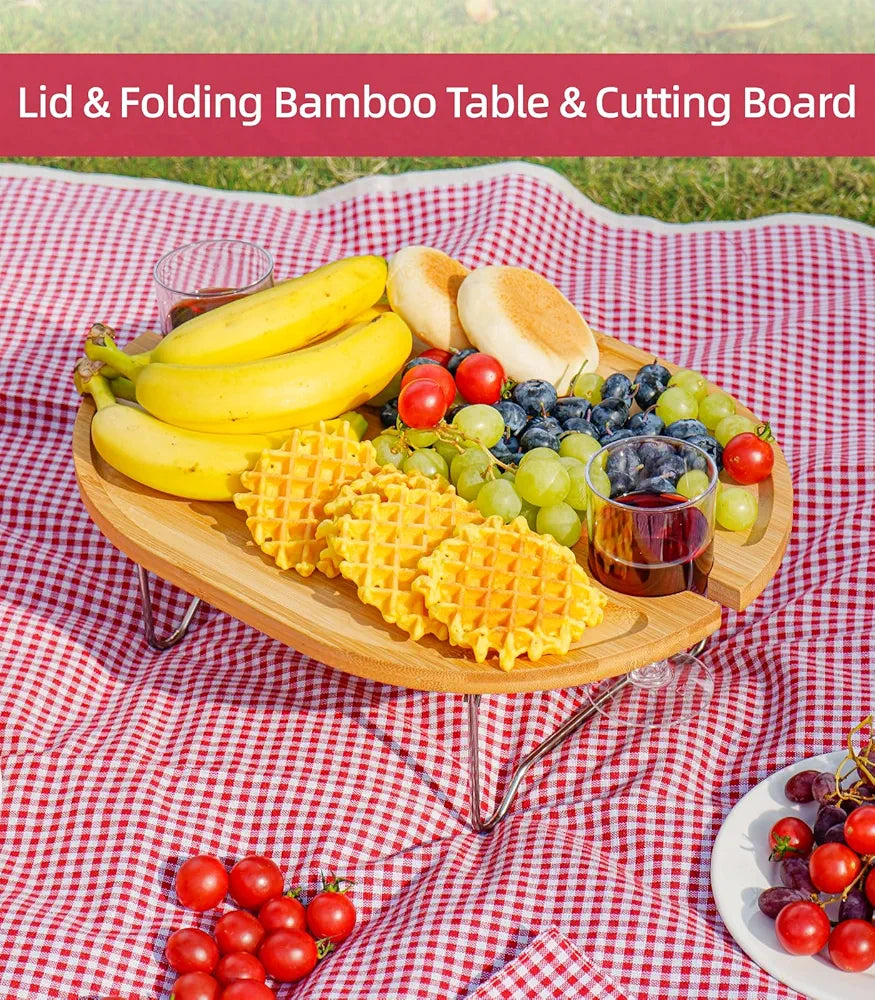 Picnic Basket for 2 with Table, Blanket, and Insulated Cooler Bag