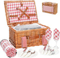 Wicker Picnic Basket for 2 with Insulated Cooler and Picnic Blanket