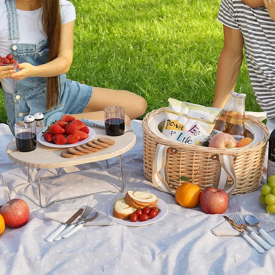 Picnic Basket Set for 2 - Wicker Insulated Basket with Blanket & Table