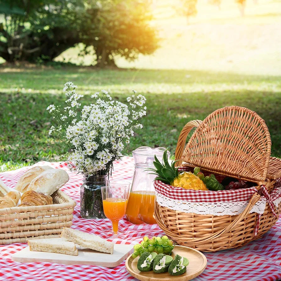 Picnic Basket with Blankets, Bamboo Plates, and Washable Lining