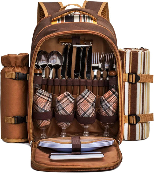 Apollo Walker Picnic Backpack for 4 with Cooler, Wine Bag, Blanket