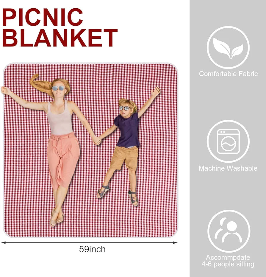 Picnic Basket with Blankets, Bamboo Plates, and Washable Lining