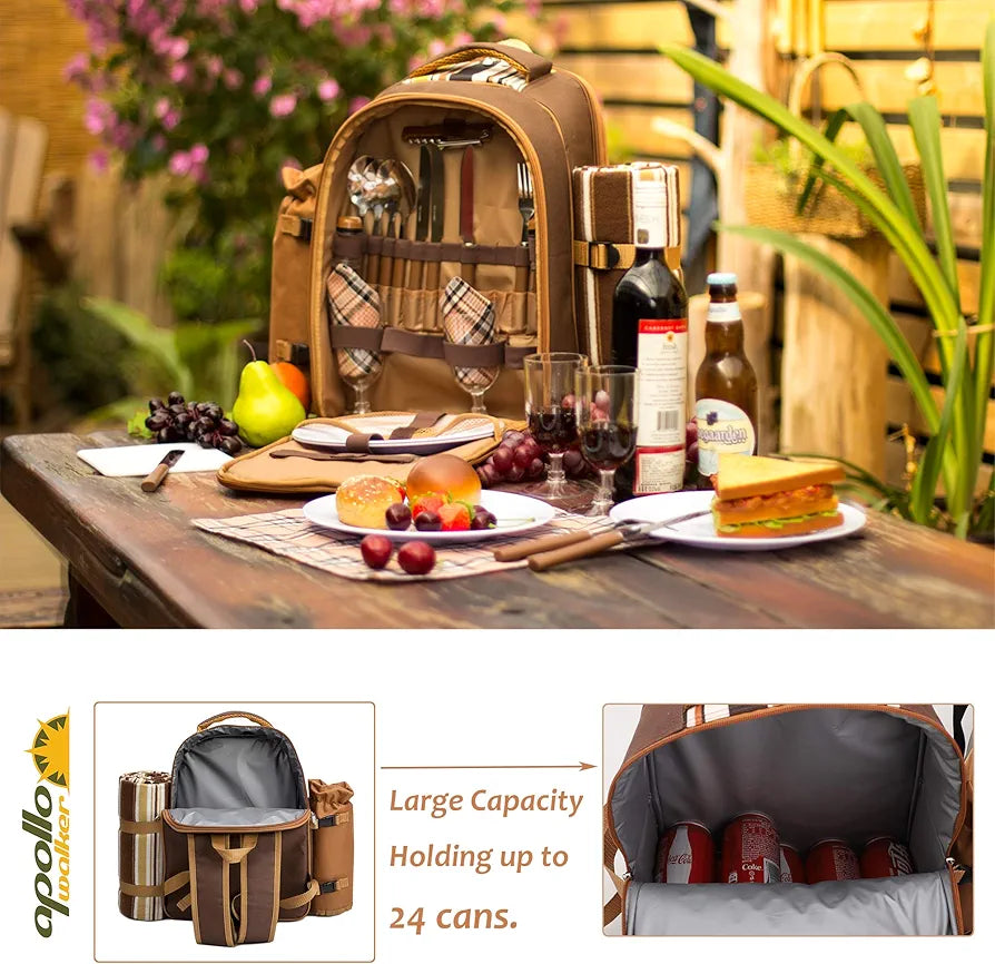Apollo Walker Picnic Backpack for 4 with Cooler, Wine Bag, Blanket