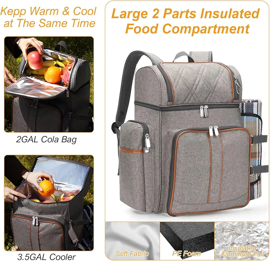 Picnic Backpack for 4, Picnic Basket Set, Leakproof Cooler Backpack